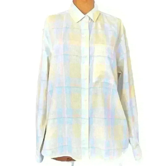 Diane von Furstenberg Vintage 80's Size 14 Button Up Yellow Plaid Retro Cool Fun - Picture 2 of 7